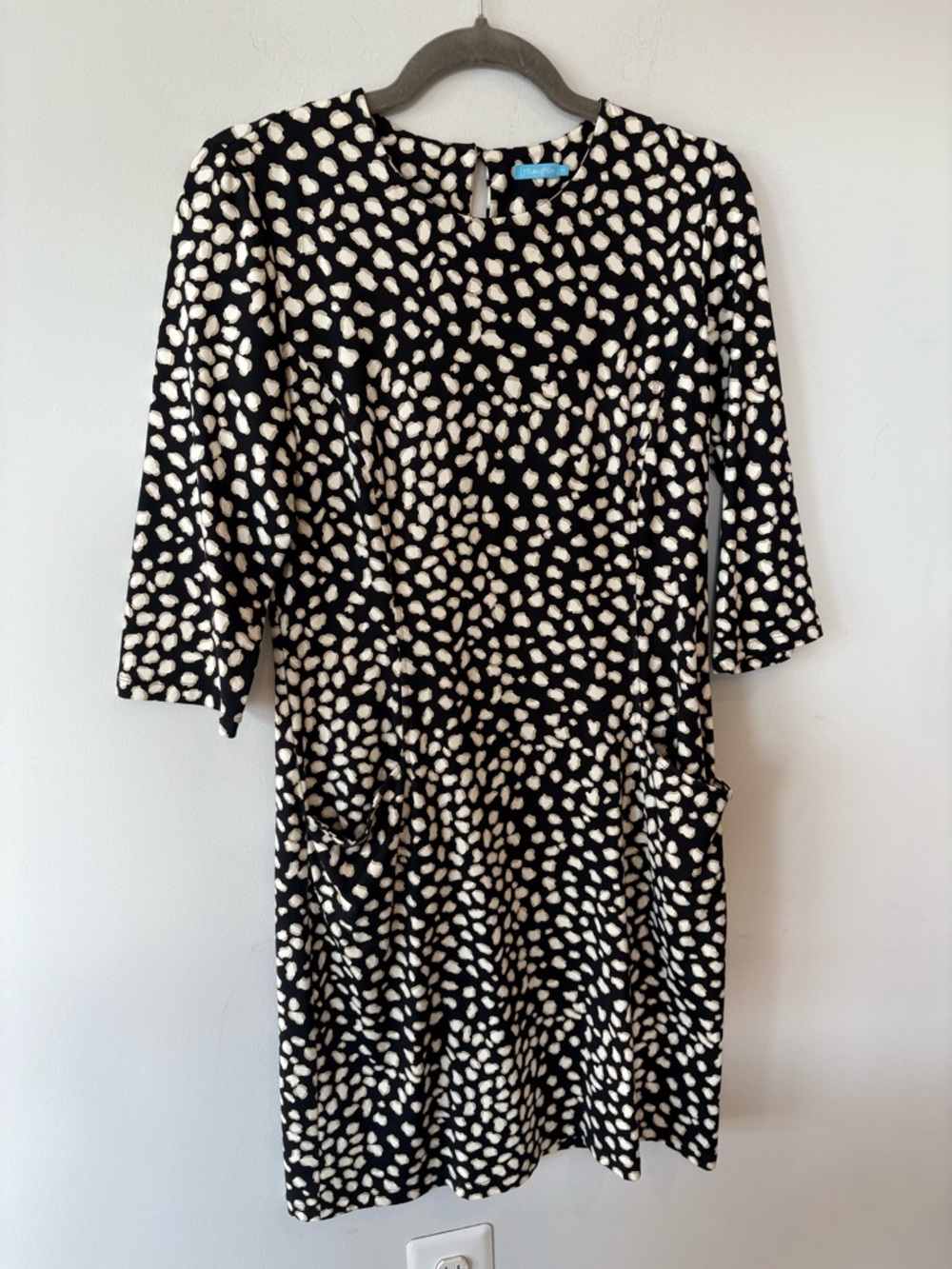 J McLaughlin katalina cloth Black and Cream Printed Pocket Dress shift medium